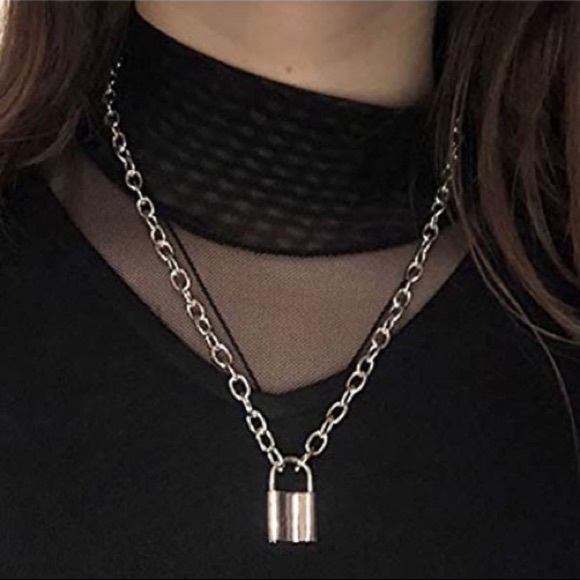 Silver Padlock Pendant Necklace - Picture 3 of 7